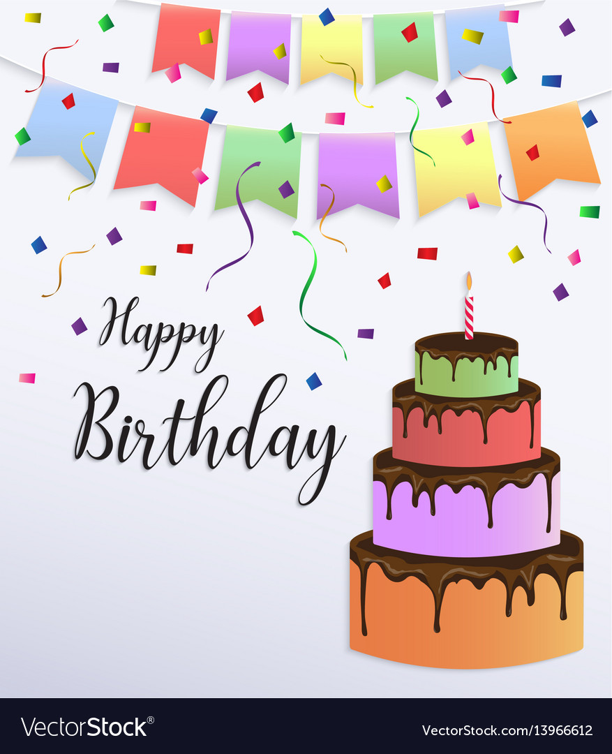 Happy birthday greeting card cake Royalty Free Vector Image