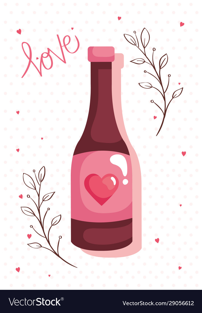 Happy Valentines Day Card With Bottle Wine And Vector Image