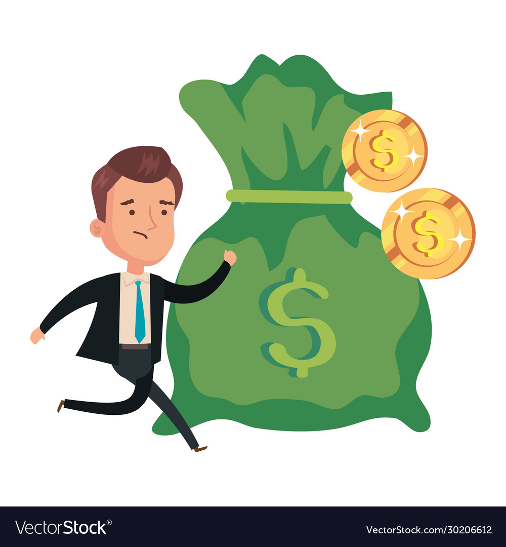 Money bag with businessman coins Royalty Free Vector Image