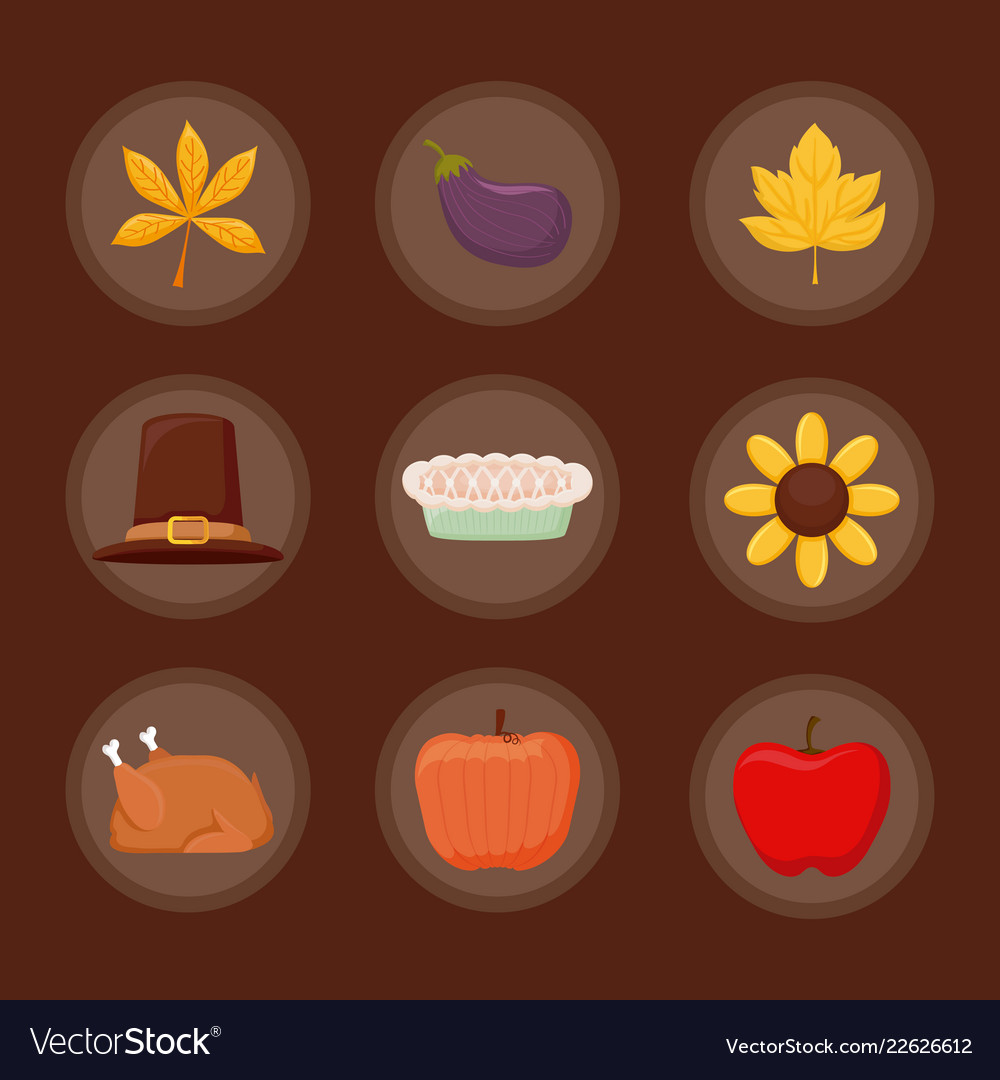 Set icons of thanksgiving day happy