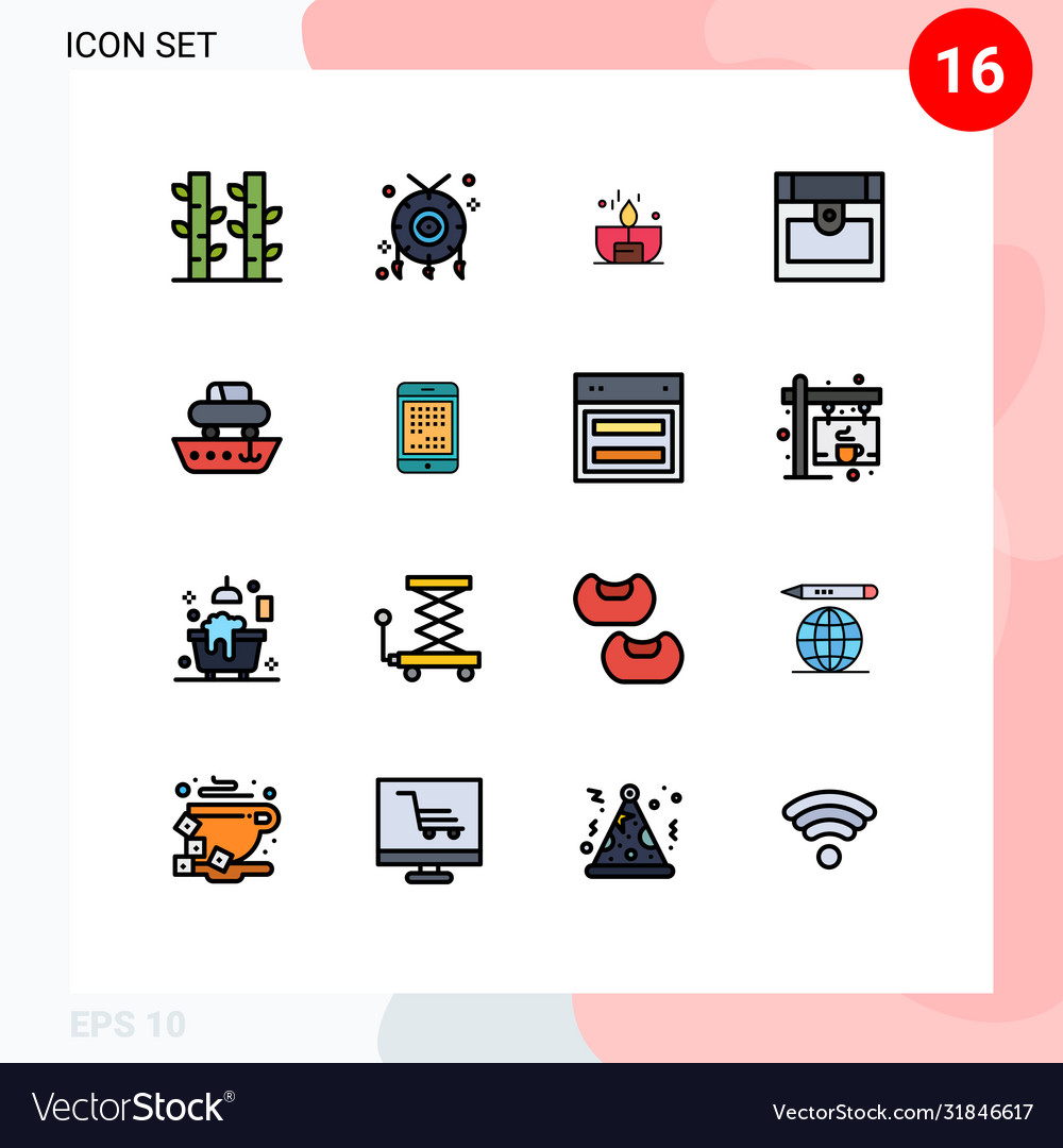 16 universal flat color filled lines set for web
