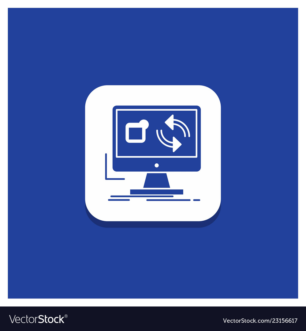 Blue round button for update app application vector image Blue round button for update app application