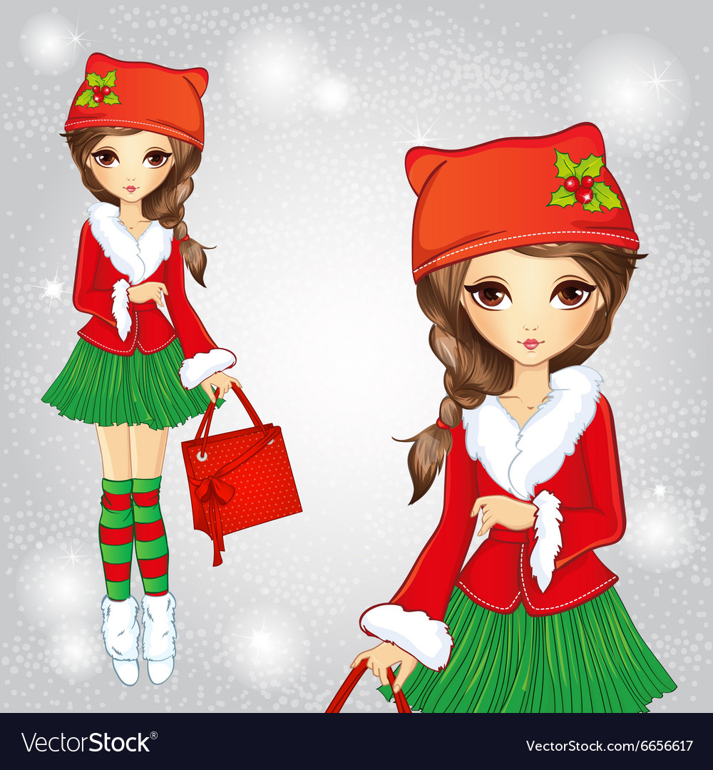 Cute fashion girl in santa claus cat hat