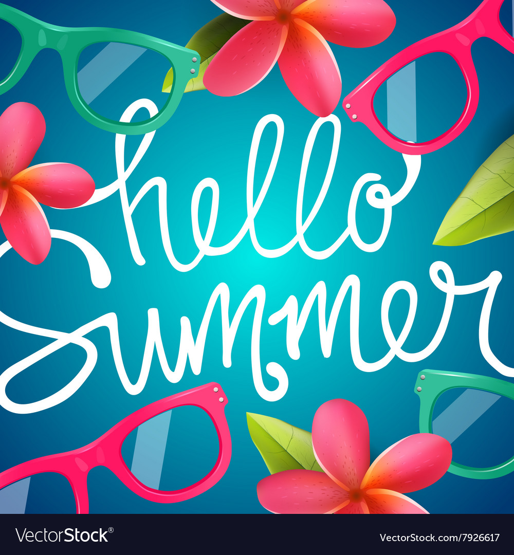 Hello summer colorful background with frangipani Vector Image