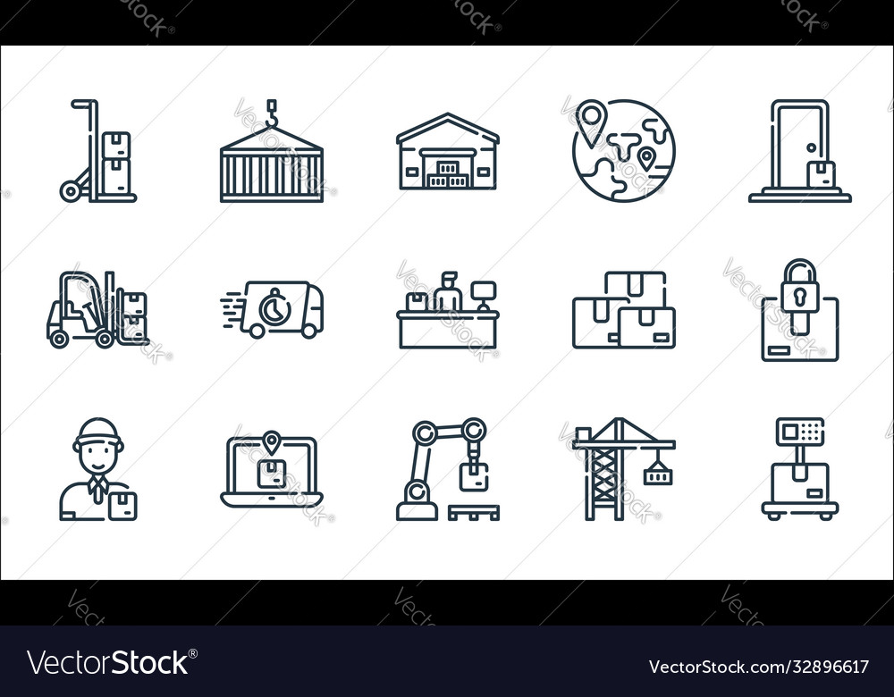 Logistic and delivery line icons linear set vector image Logistic and delivery line icons linear set