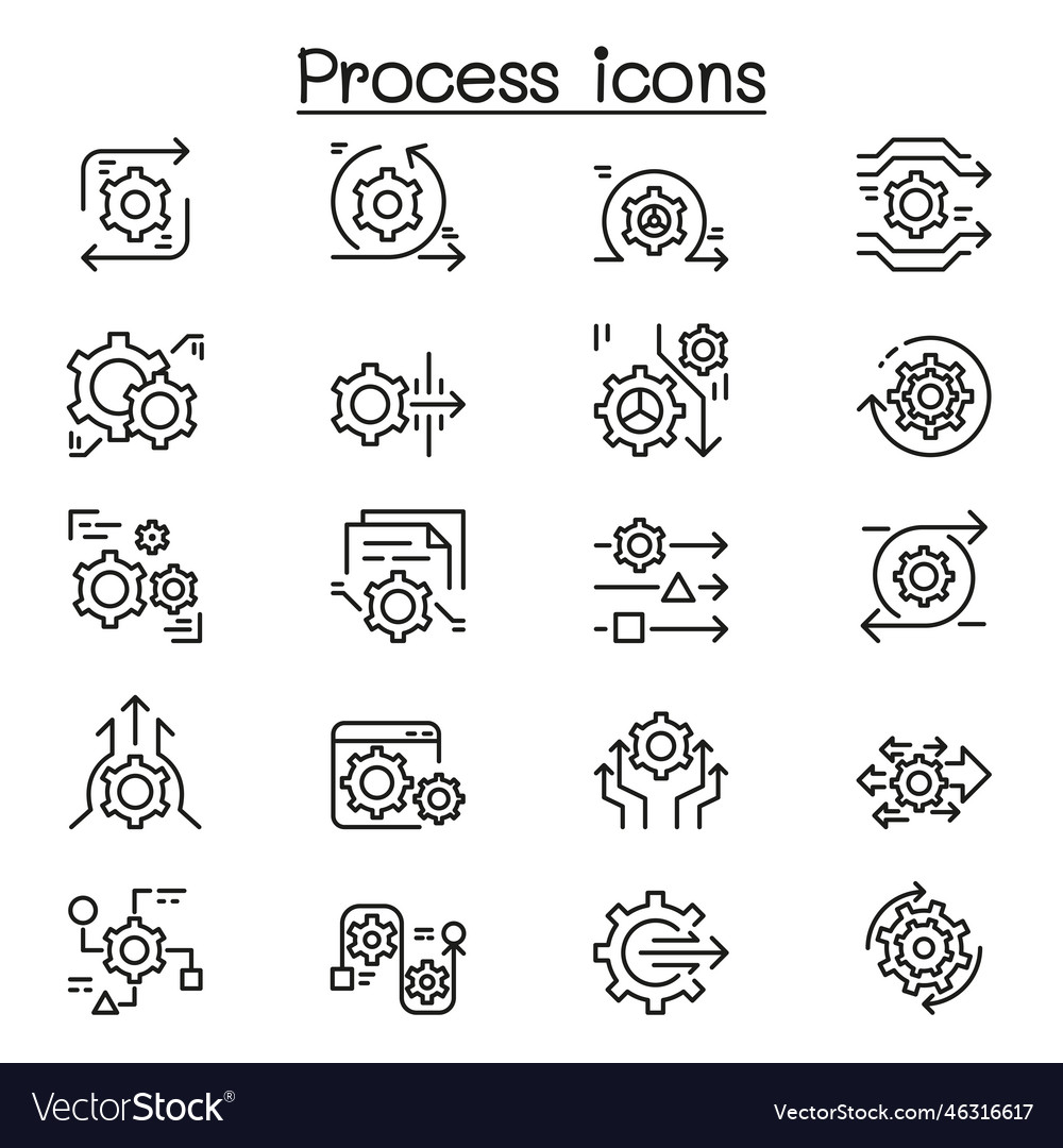 Process icon set in thin line style Royalty Free Vector
