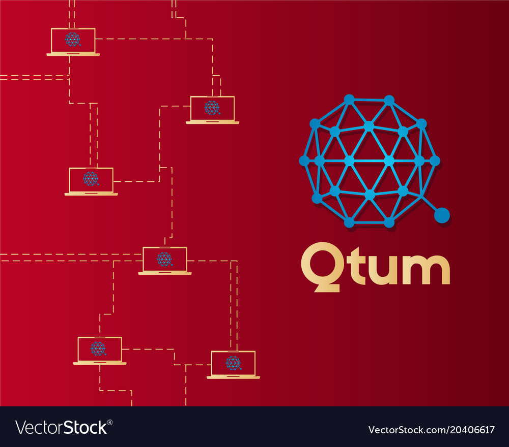 Qtum blockchain cryptocurrency on red background
