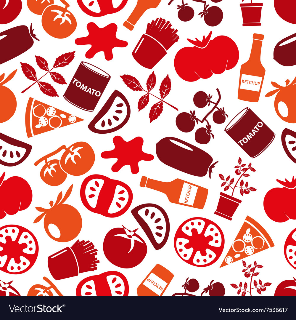 Red tomatoes theme simple icons seamless pattern