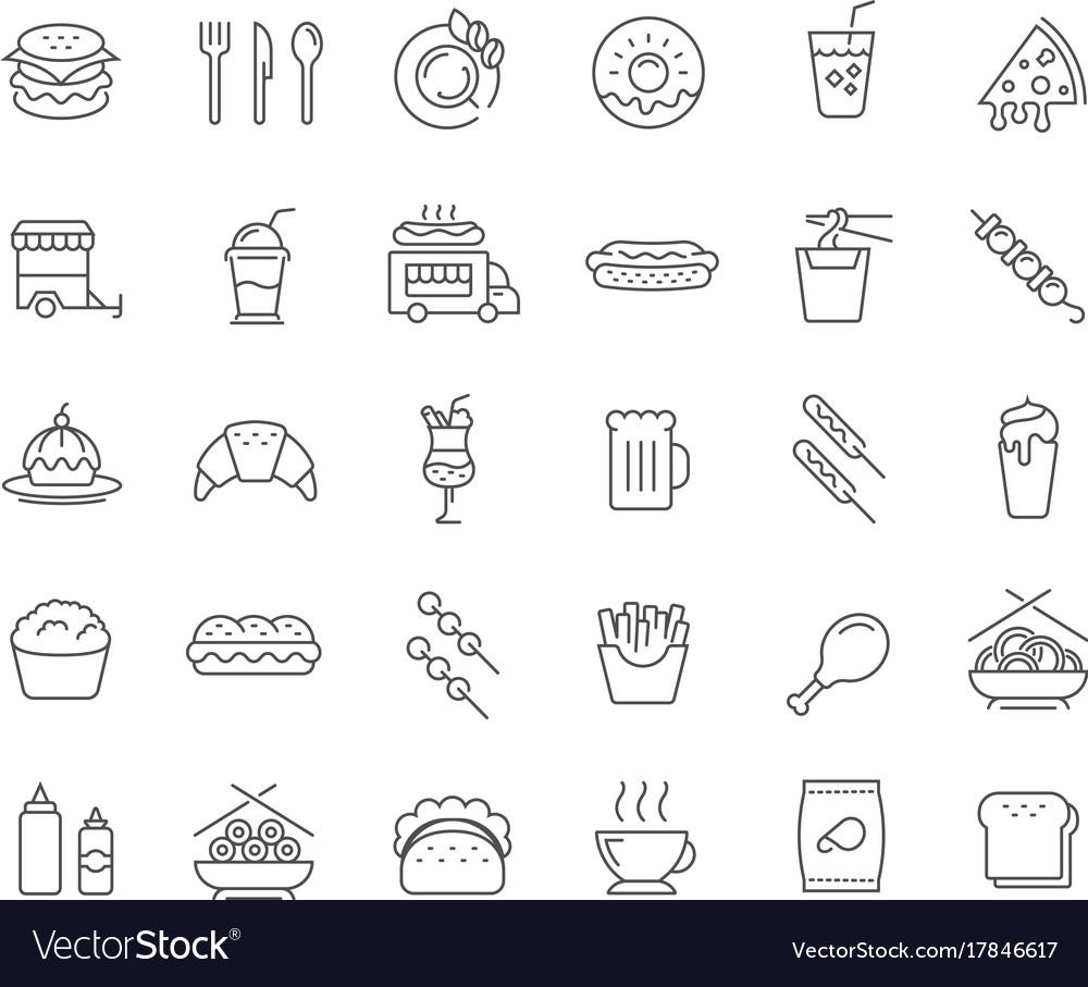 Set flat line icons fast food Royalty Free Vector Image