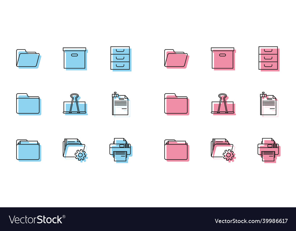 Set line document folder settings vector image Set line document folder settings