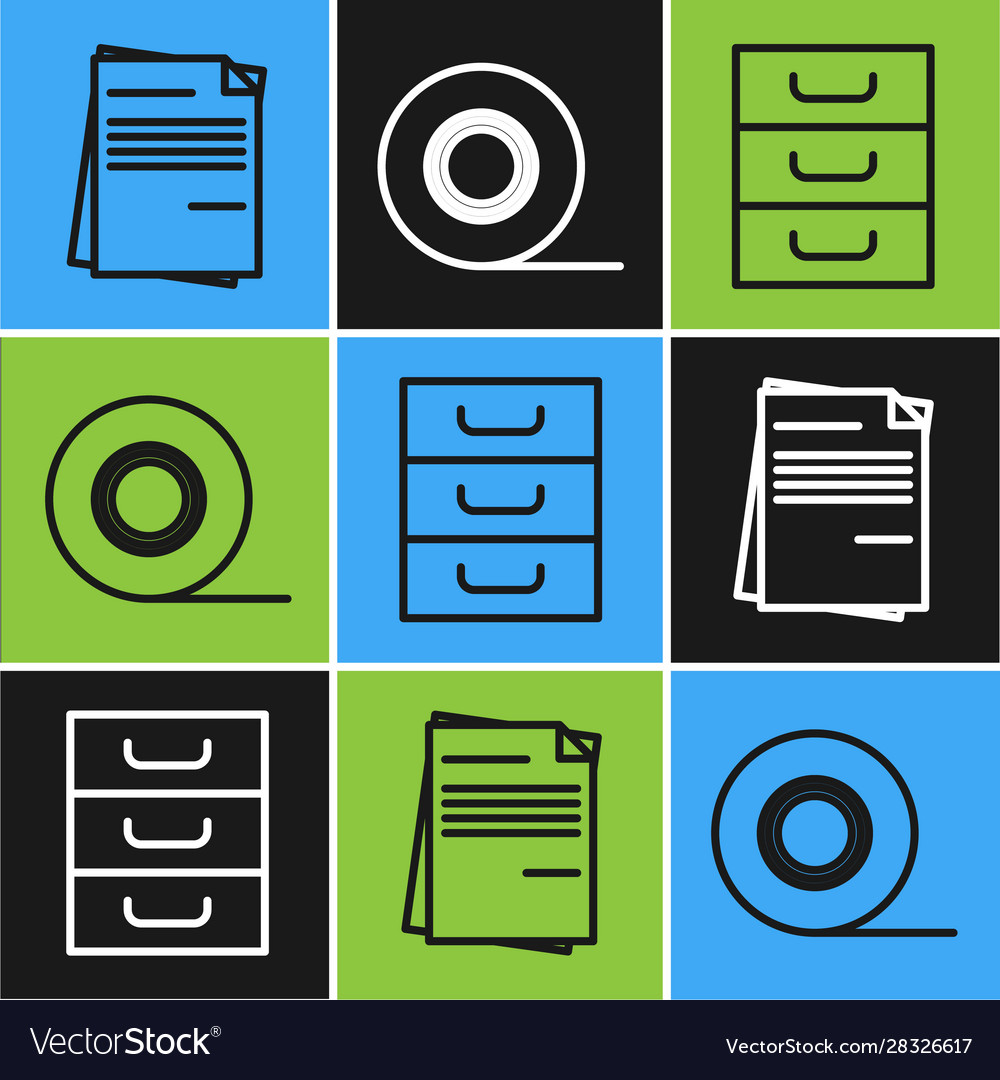 Set line file document drawer with documents vector image Set line file document drawer with documents