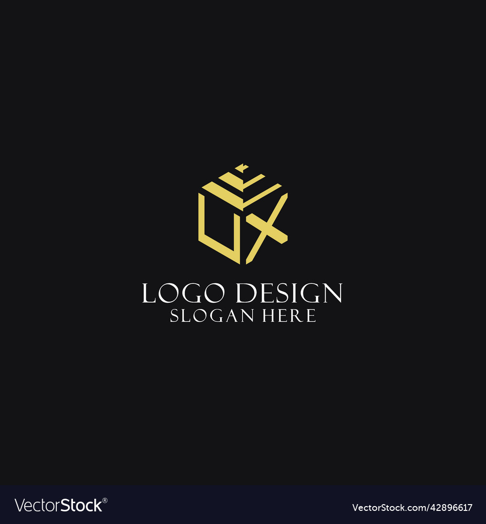 Ux initial monogram with hexagon shape logo Vector Image Ux initial monogram with hexagon shape logo