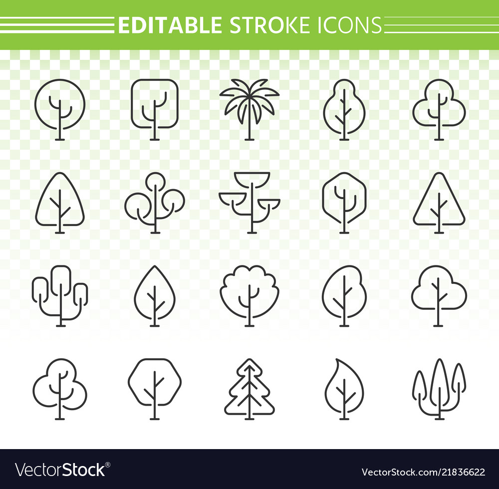 Abstract tree simple black line icons set vector image Abstract tree simple black line icons set
