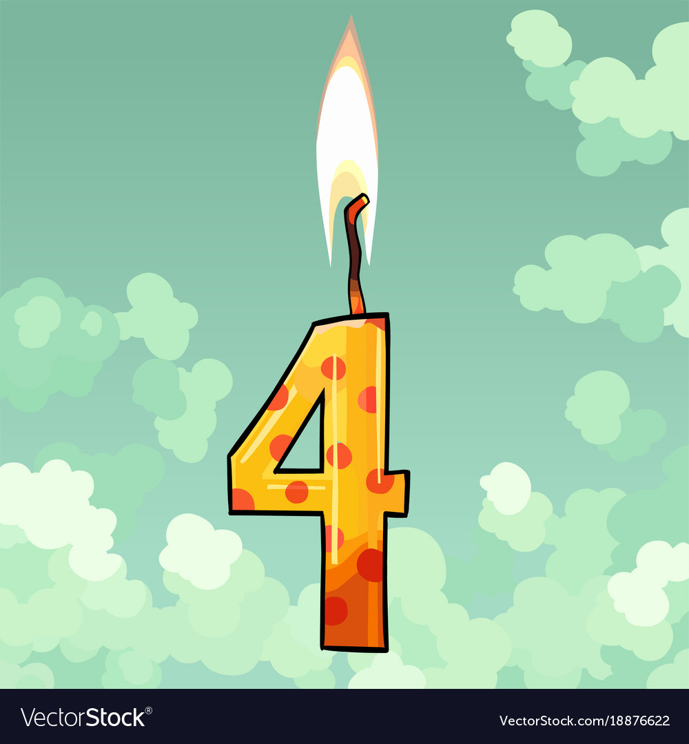 Burning candle number four on sky background