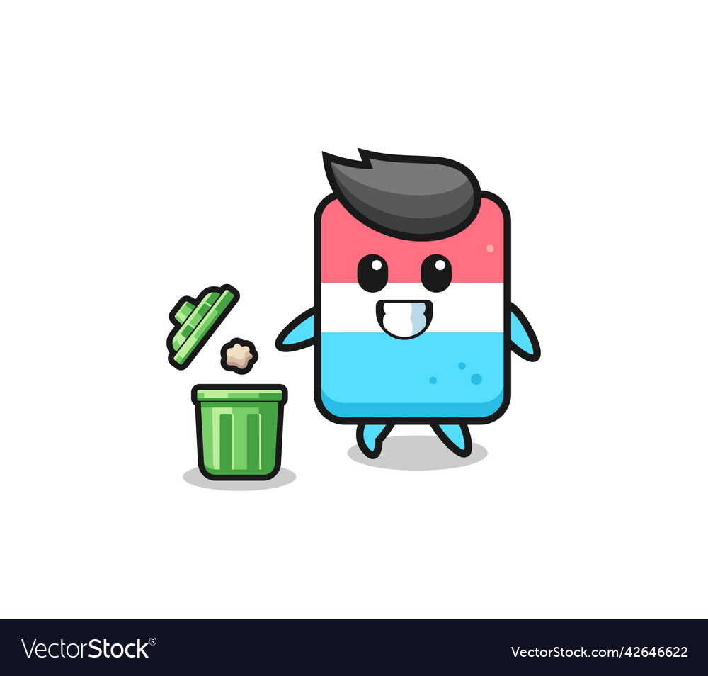 Eraser throwing garbage in the trash can