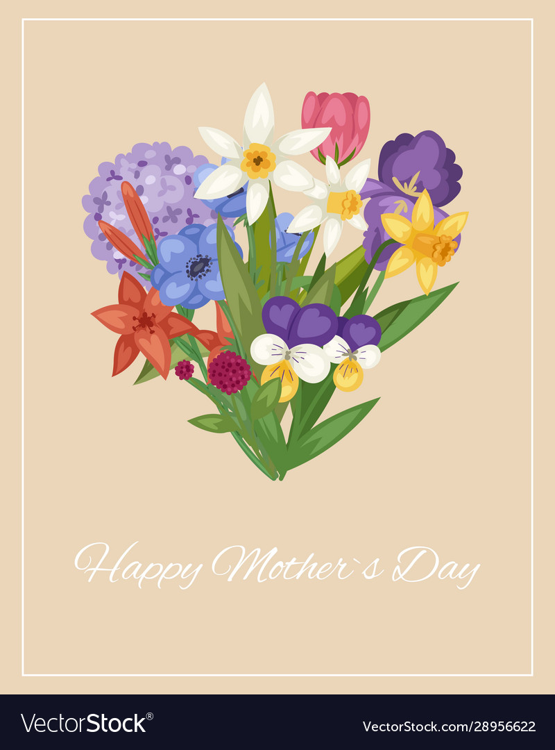 Happy mother day floral heart with summer flower vector image Happy mother day floral heart with summer flower