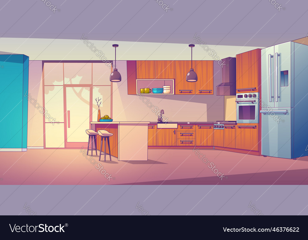 Kitchen room cartoon interior Royalty Free Vector Image