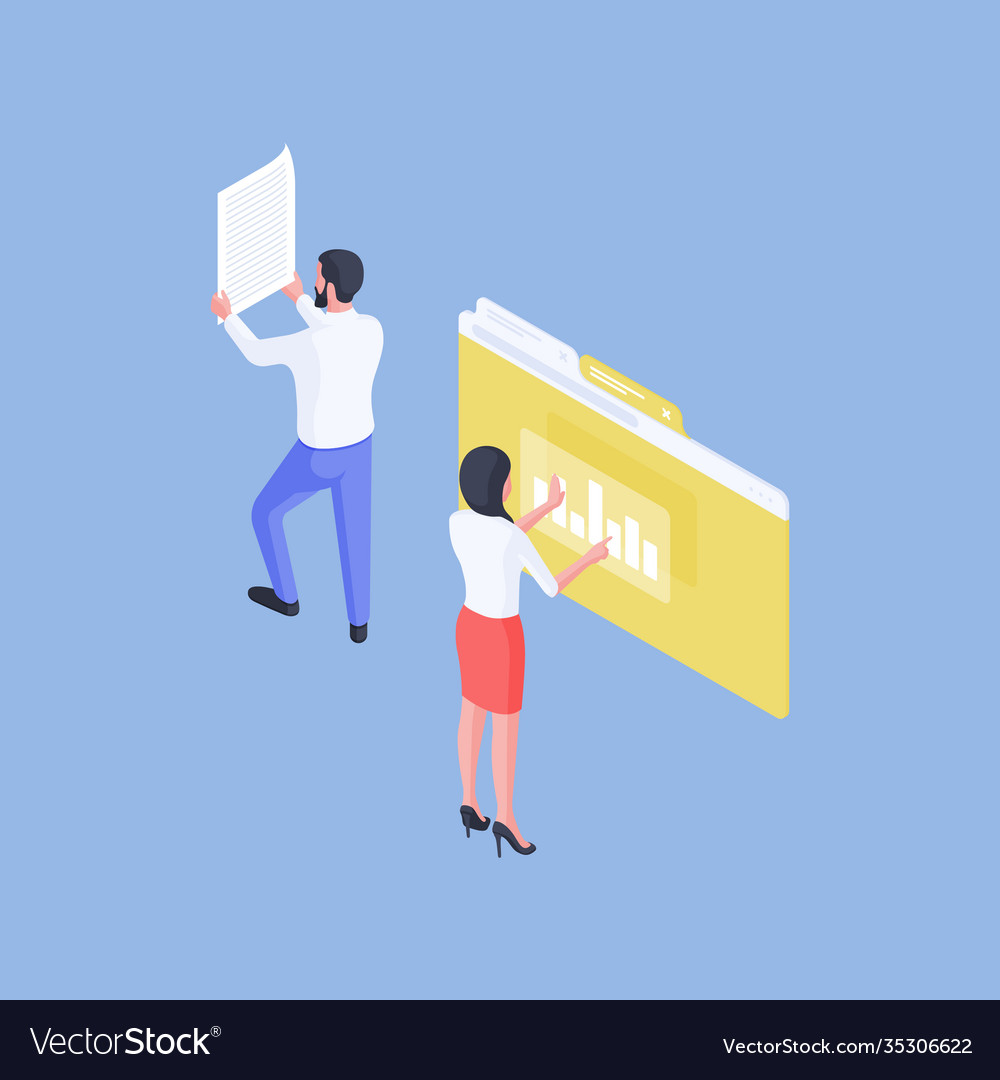 Man and woman working with data together