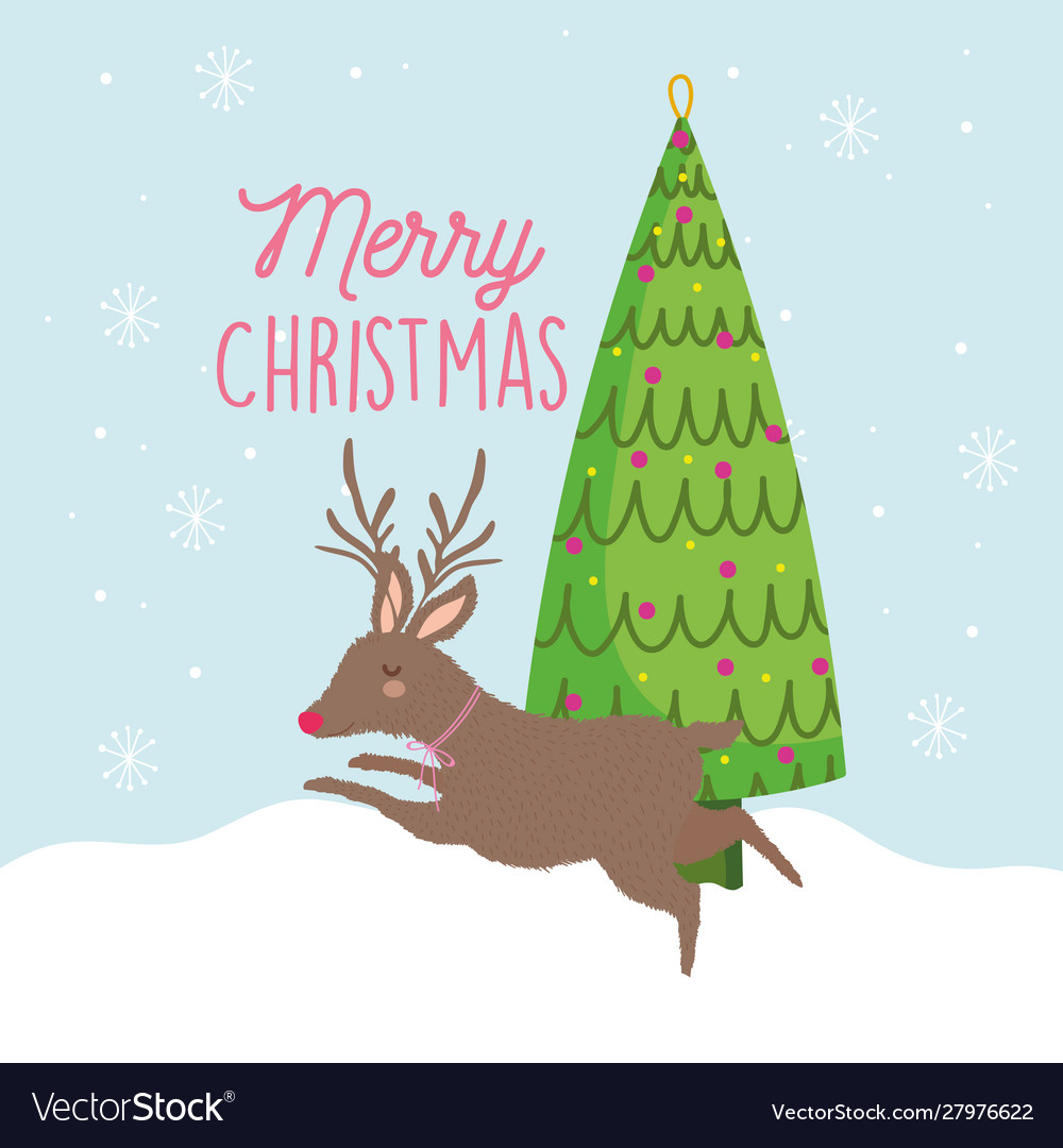 Merry christmas celebration reindeer tree Vector Image