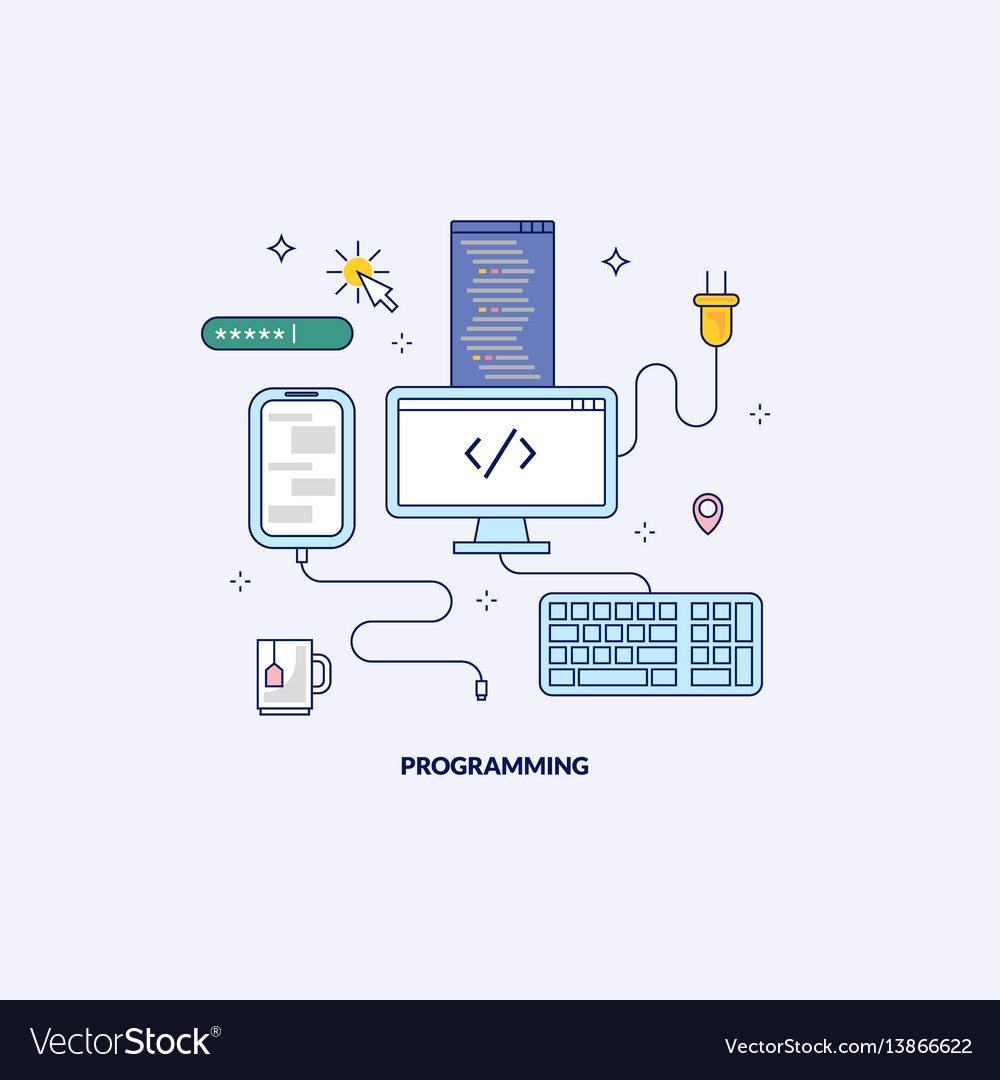 Programming and development made in line style vector image Programming and development made in line style