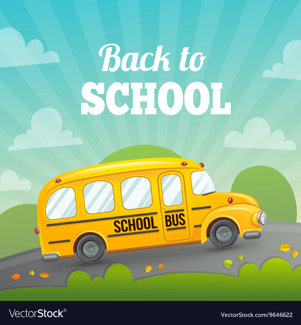 School bus and greeting text Royalty Free Vector Image