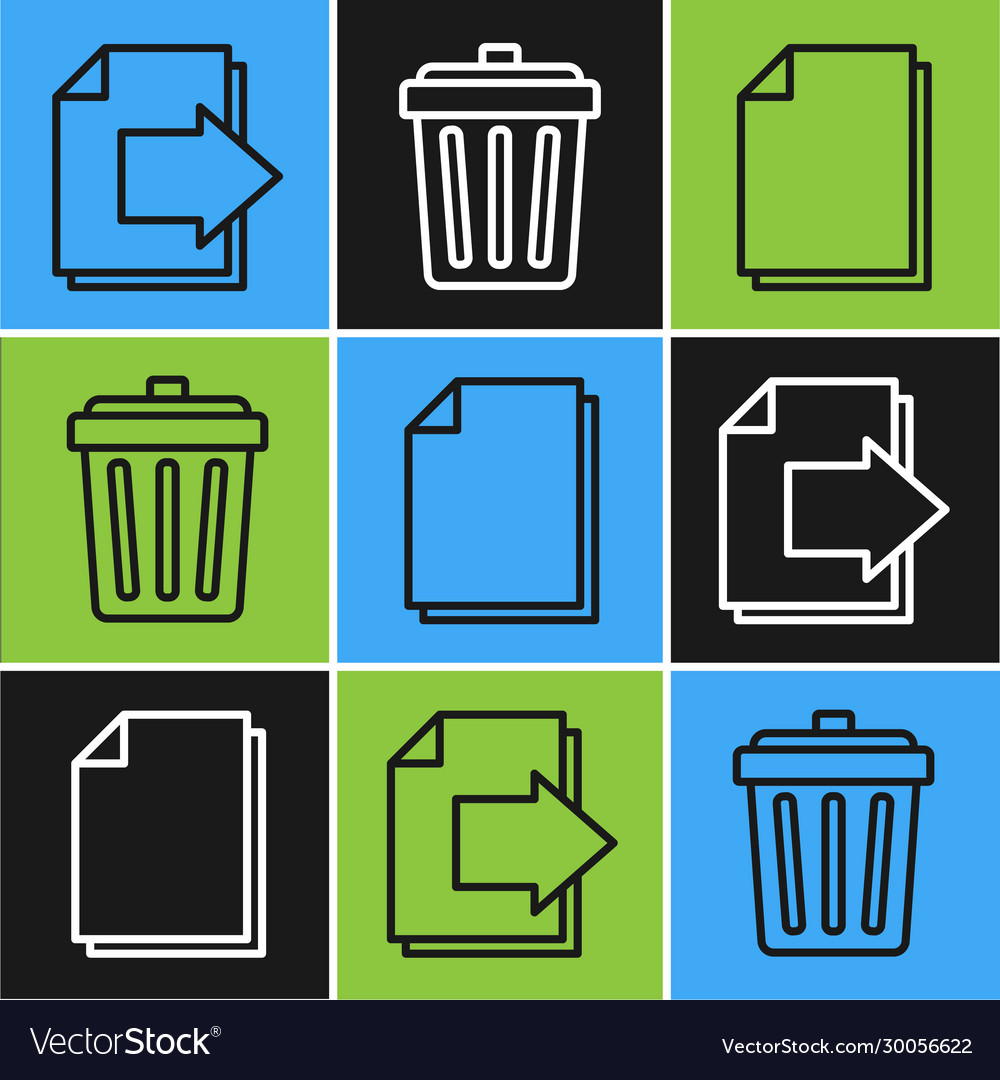Set line next page arrow document and trash can vector image Set line next page arrow document and trash can