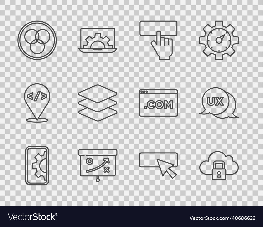 Set line web development cloud computing lock vector image Set line web development cloud computing lock