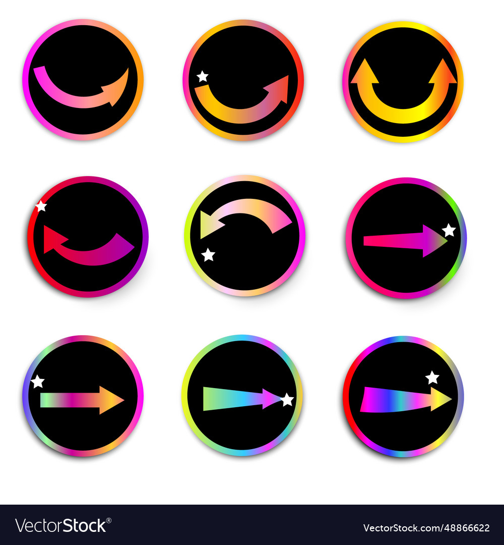 Set of arrow icons consisting stars and shadows