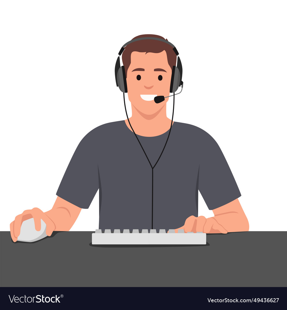A man plays the computer game front view wearing Vector Image A man plays the computer game front view wearing
