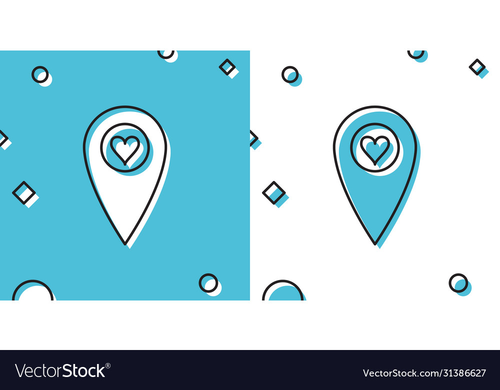 Black map pointer with heart icon isolated on blue vector image Black map pointer with heart icon isolated on blue