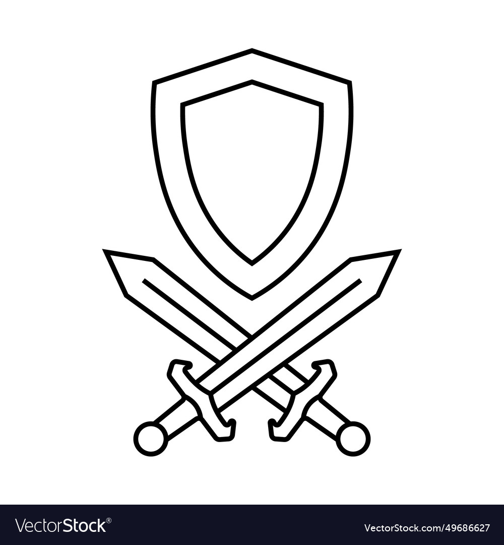 Crossed swords and shield icon design in linear