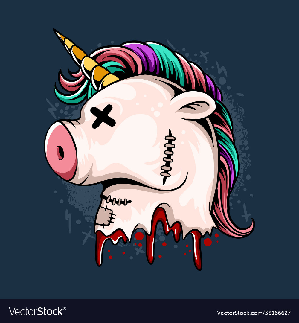 Cute unicorn doll head bleeding vector image Cute unicorn doll head bleeding