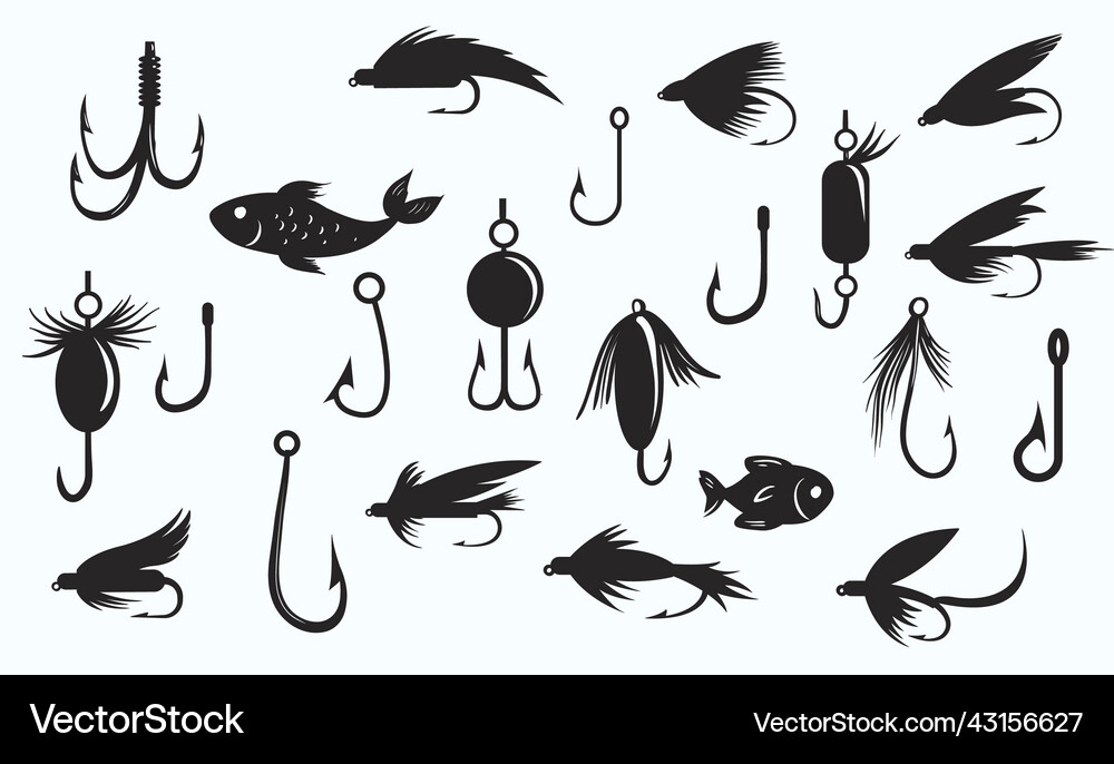 Fishing lures hook silhouettes design Royalty Free Vector