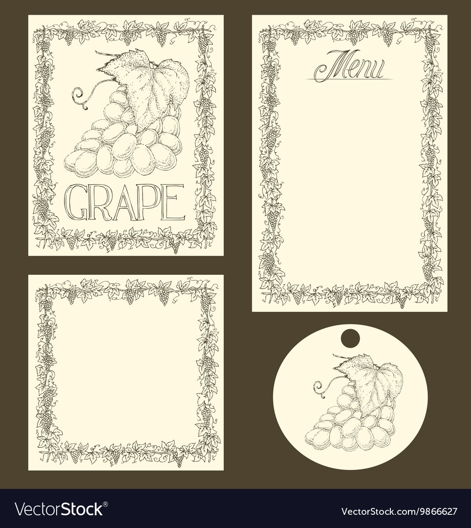 Grape menu pages card and tag design set