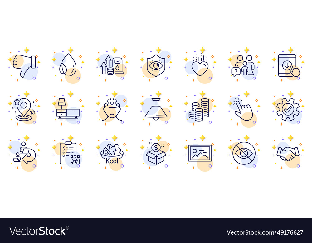 Outline set of scroll down heart and qr code line