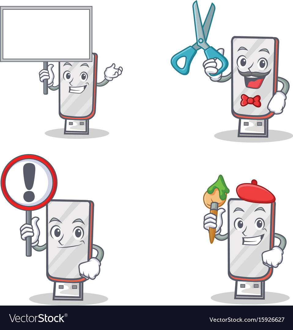 Set of flashdisk character with bring board barber