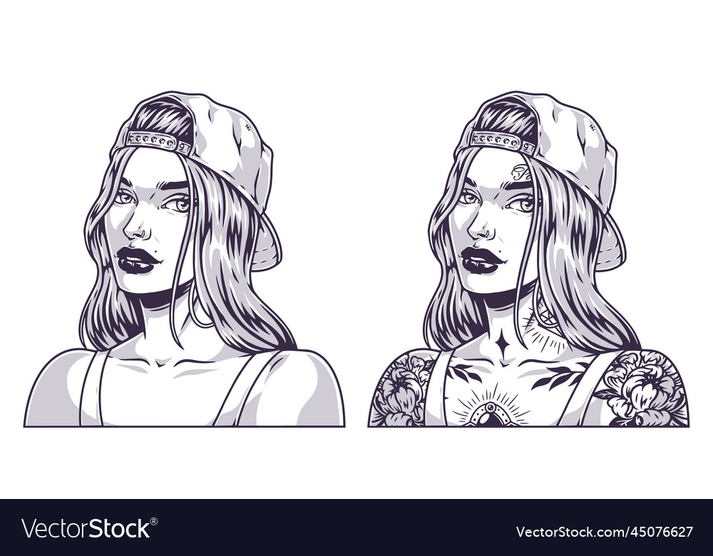 Stylish hot girl monochrome label Royalty Free Vector Image