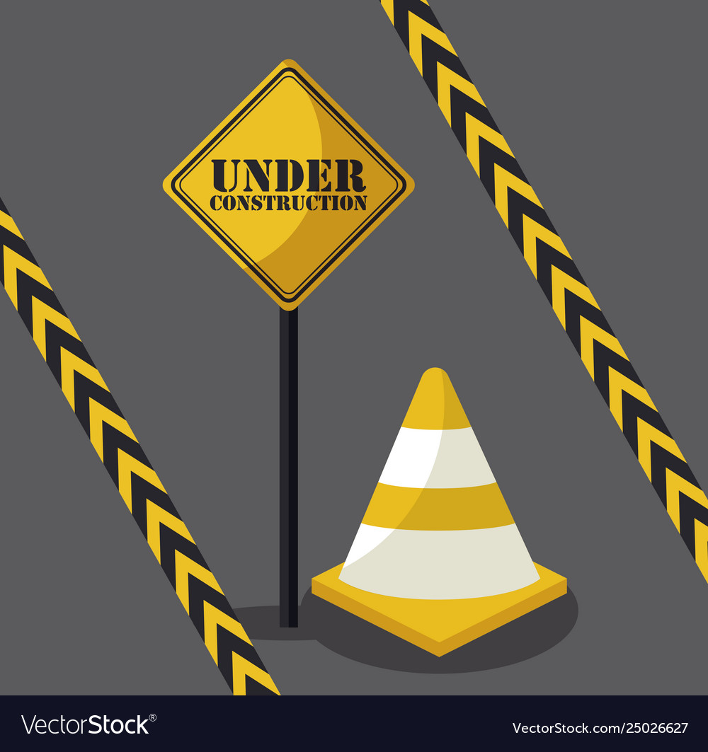 Under construction label with cones