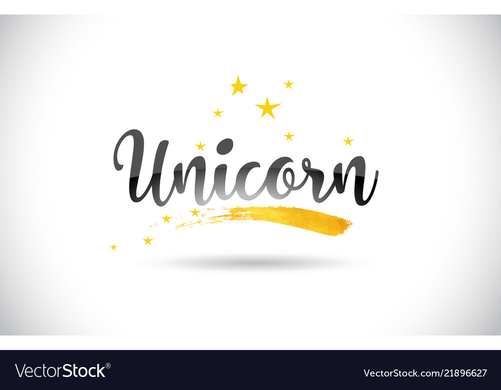 unicorn word text with golden stars trail and unicorn word
