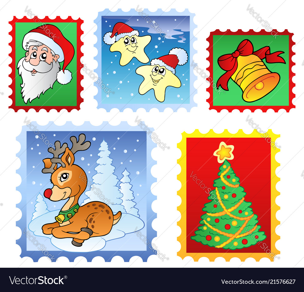 Various christmas post stamps 1 Royalty Free Vector Image