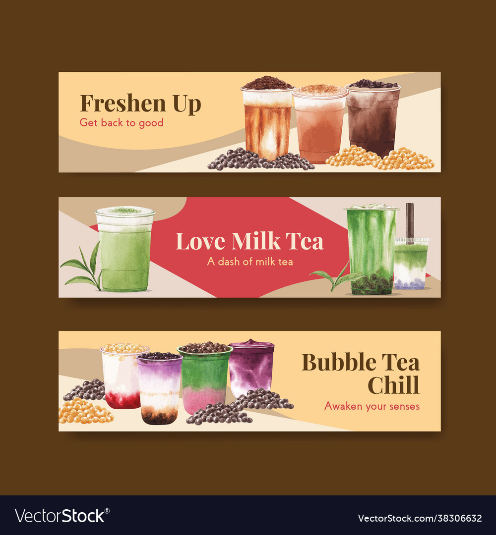 Banner template with bubble milk tea concept vector image Banner template with bubble milk tea concept