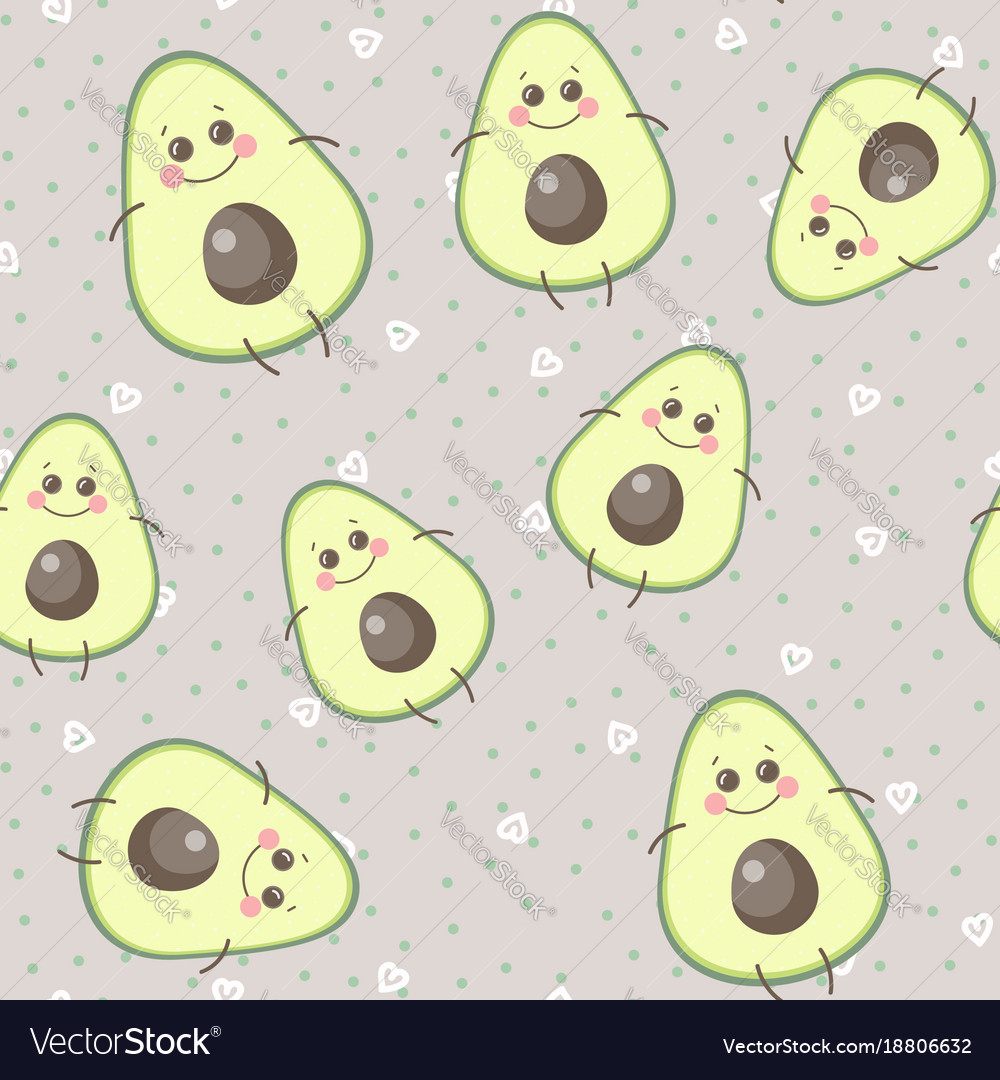 Cute seamless pattern with happy smiling avocado Vector Image