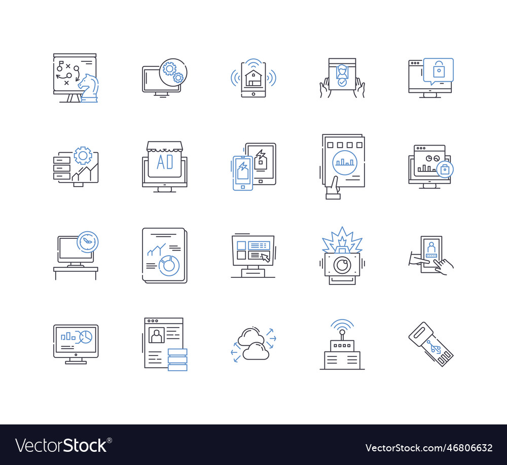 Cybersecurity system line icons collection