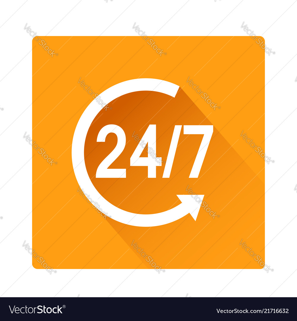 Flat design 24 hours 7 days a week icon button Vector Image Flat design 24 hours 7 days a week icon button