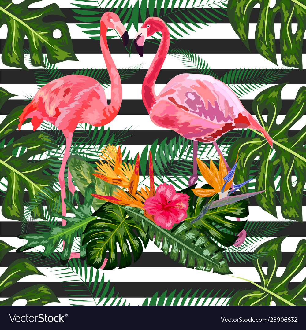 Print beautiful tropic watercolor pink flamingo