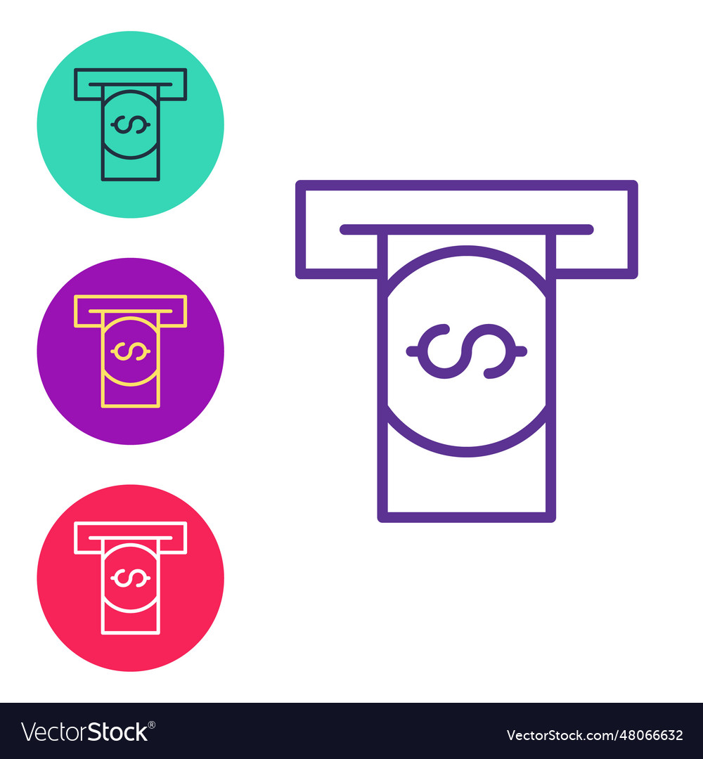 Set line atm - automated teller machine and money vector image Set line atm - automated teller machine and money