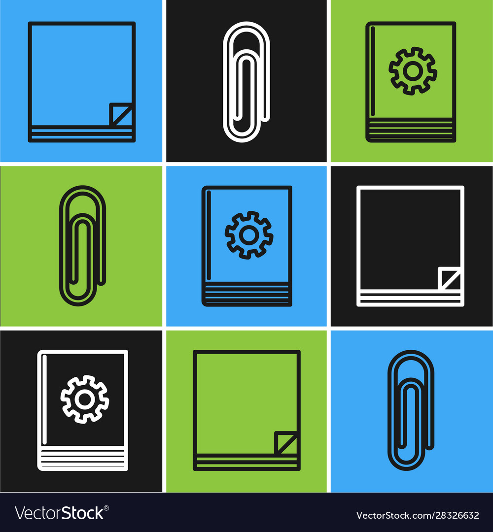 Set line file document user manual and paper clip vector image Set line file document user manual and paper clip