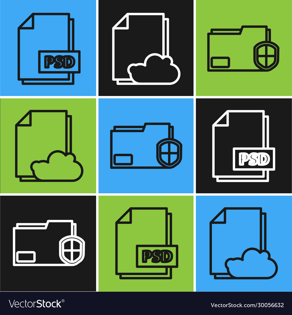 Set line psd file document folder Vector Image Set line psd file document folder