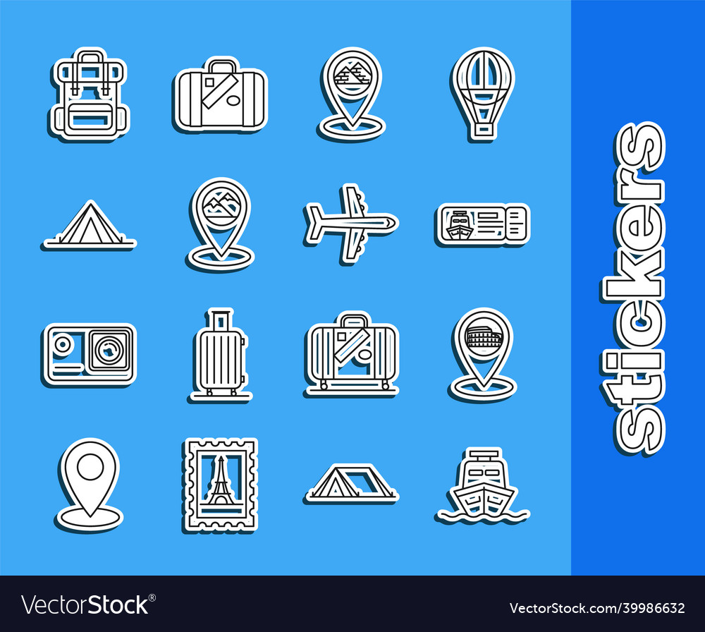 Set line ship map pointer with coliseum in rome vector image Set line ship map pointer with coliseum in rome