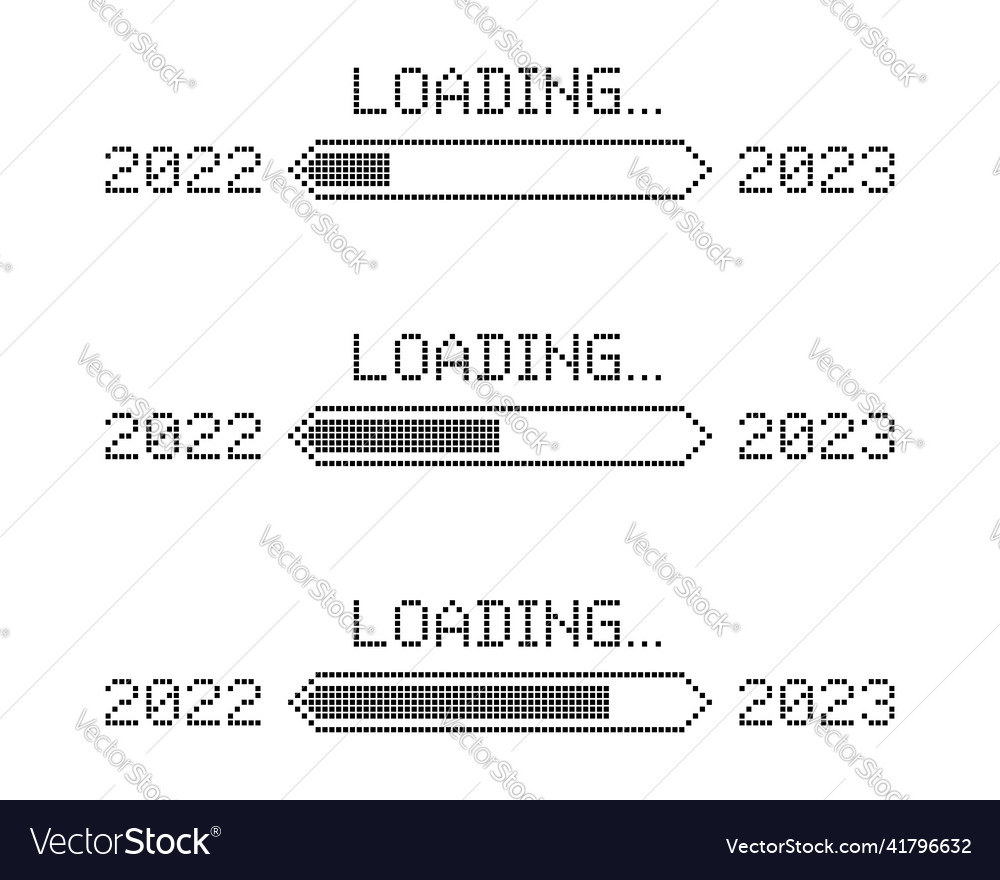 Set of pixelated progress bar showing loading vector image Set of pixelated progress bar showing loading